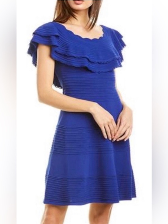 Eliza J Dresses & Skirts - Eliza J Royal Blue Ruffled Neck Midi Dress knit size small